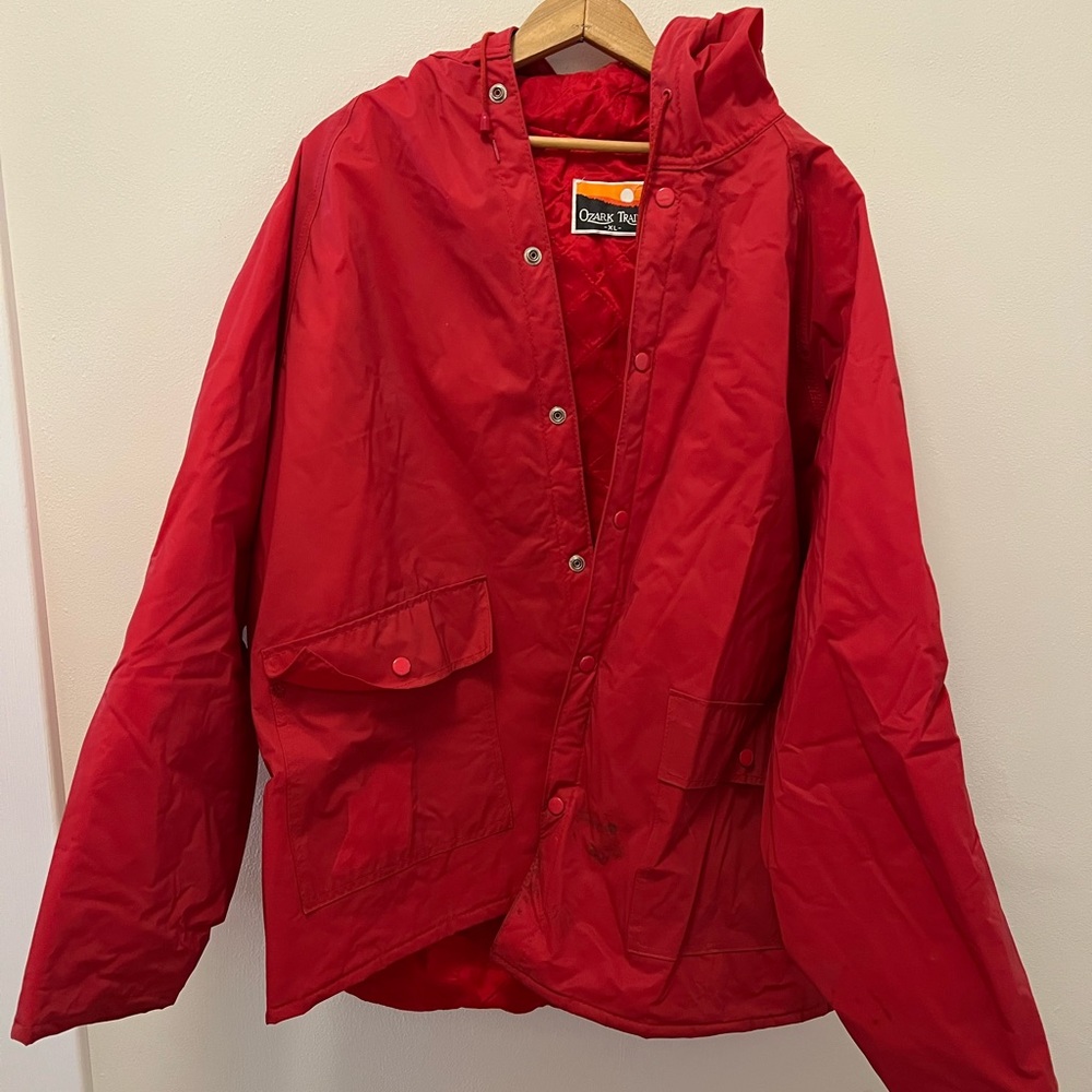 Vintage Ozark Trail Women’s XL Red Hooded Rain Jacket PVC